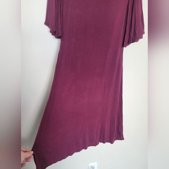 2Hearts Jersey Knit Dress Bell Sleeves Full Skirt Purple Midi Soft Casual Medium - Picture 6 of 10